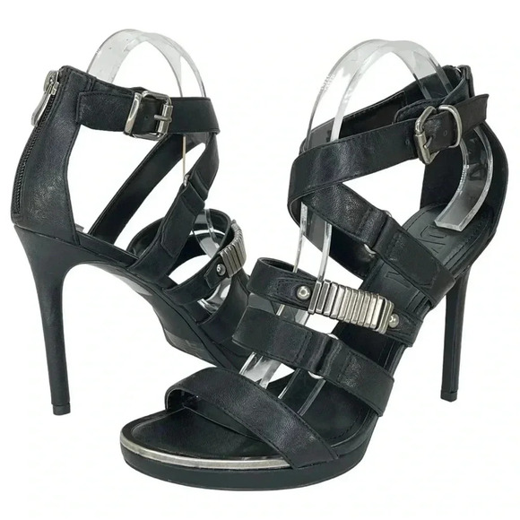 DKNY Deb Black Strappy Faux Leather Womens Heels Size 10M - Picture 16 of 16